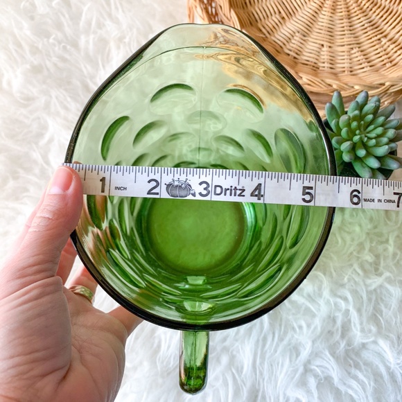 VTG MCM Green Emerald Glass "Thumbprint" Pitcher - Picture 7 of 7